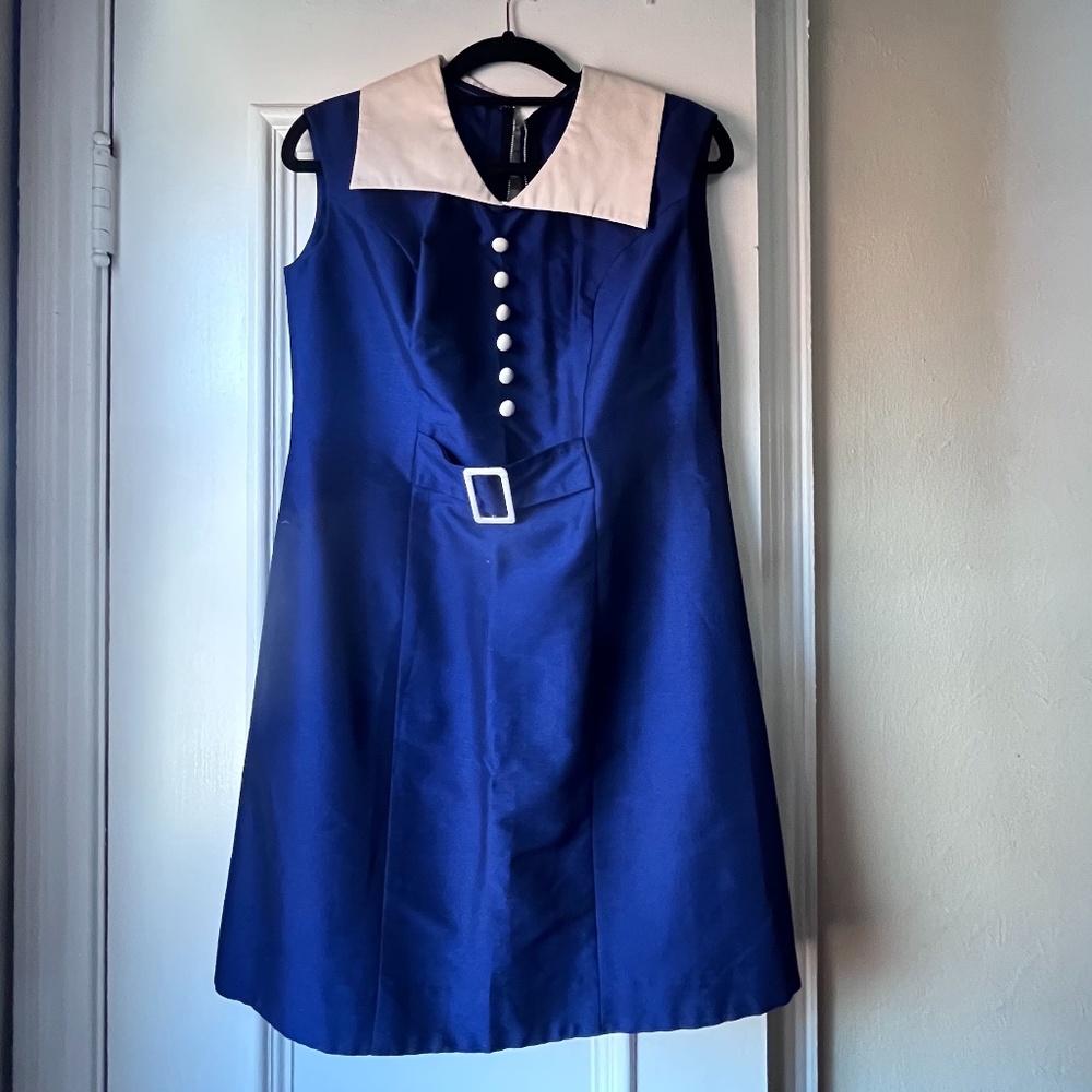 Vintage 1960's Blue Mod Style Shift Mini Dress Size XS